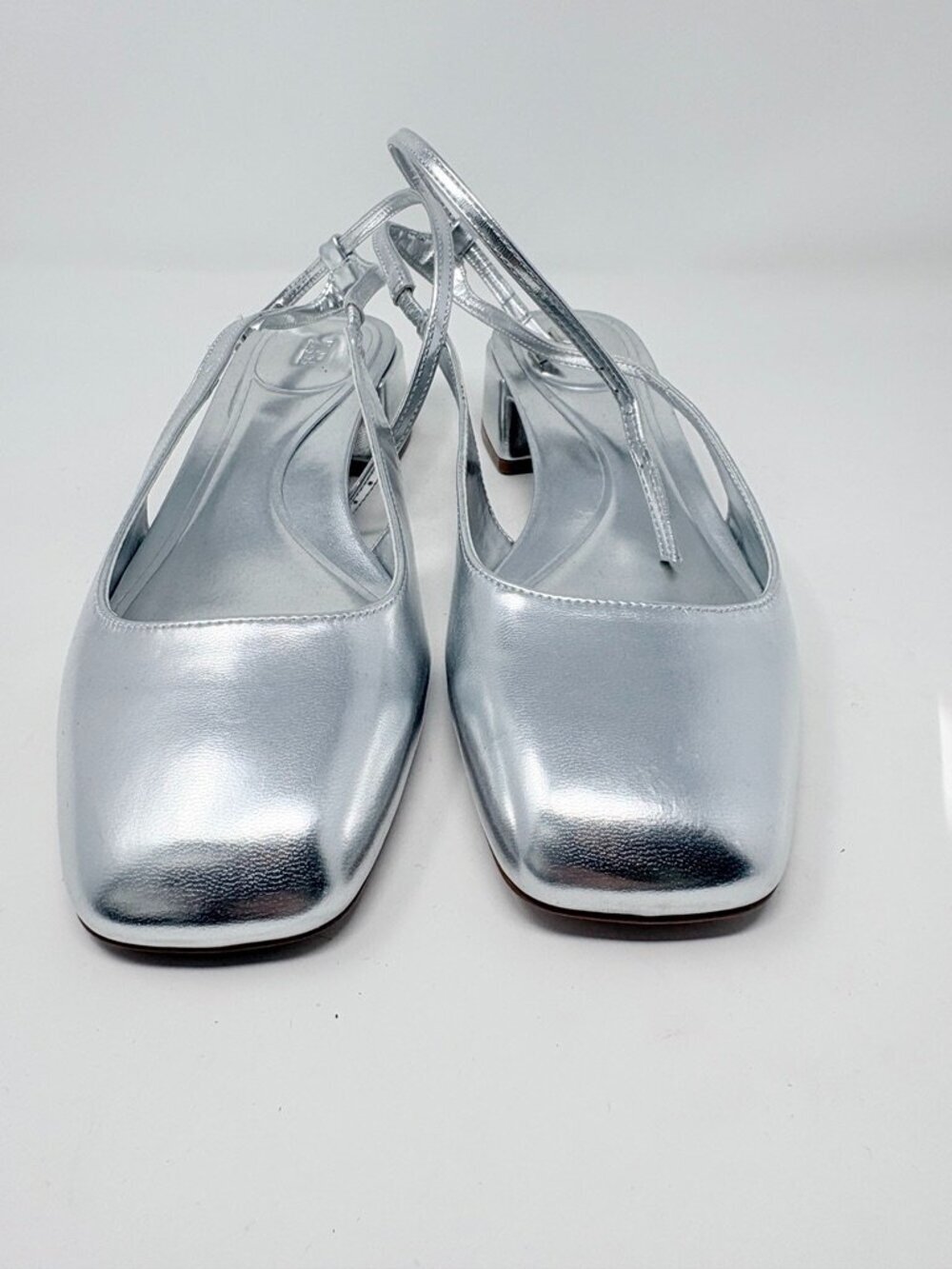 Zara Block Heel Ballerina Square Toe Slingback Heels Silver Size 40/9-9.5 - Picture 12 of 16